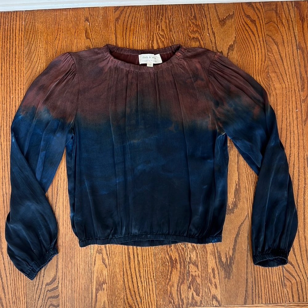 Cloth and stone Anthropologie evereve blouse puff sleeve ombré womens small